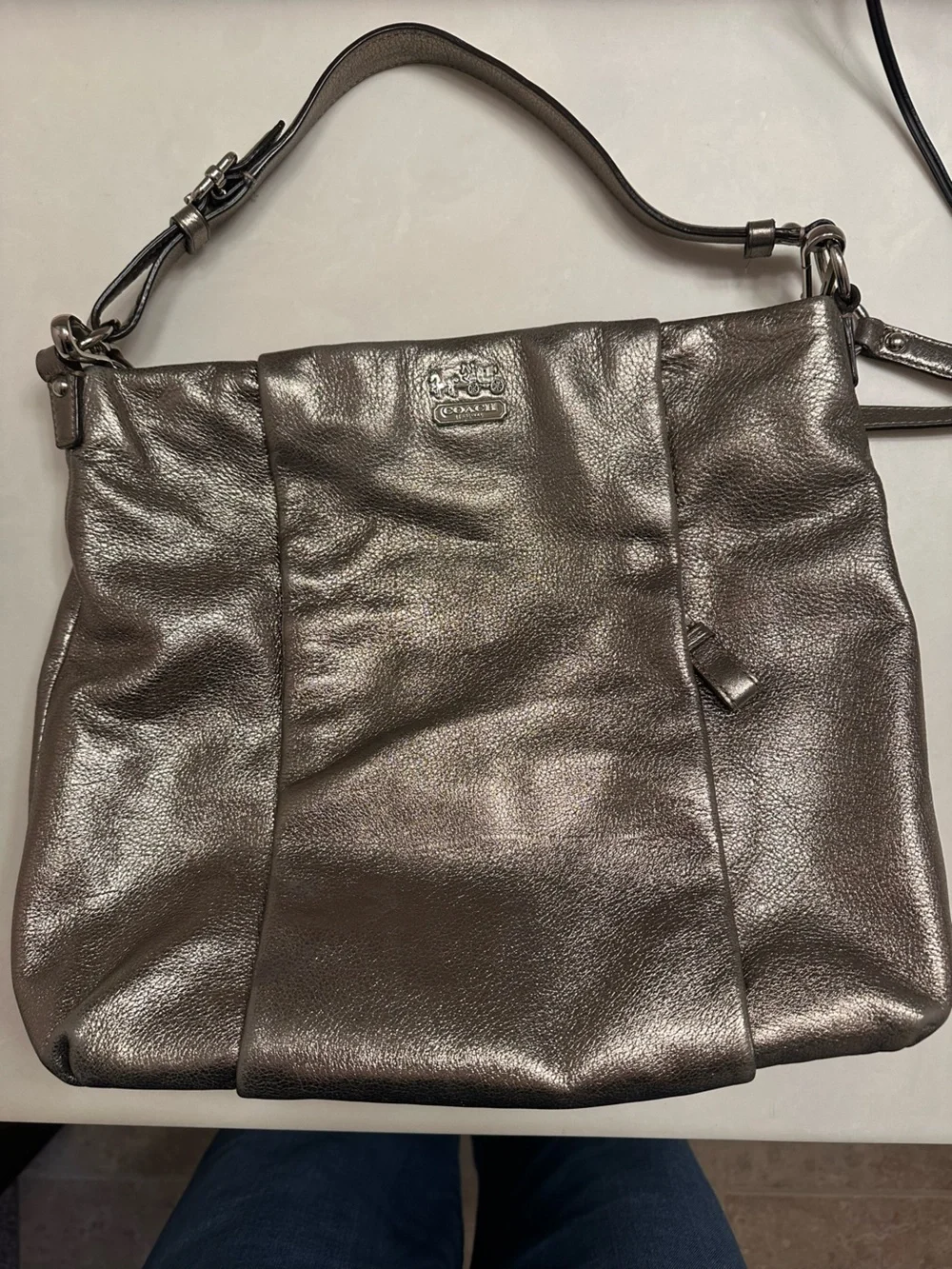 Coach Madison Metallic Pewter Pebbled Leather Crossbody - Picture 1 of 16